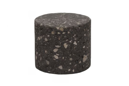 Asphalt core sample showing road construction material testing