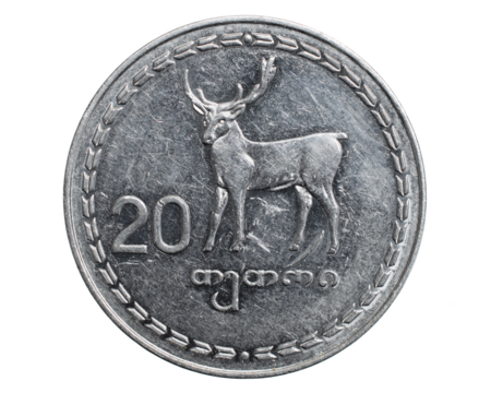 twenty Georgian tetri coin isolated on white background