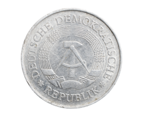 one germany mark coin on a white isolated background