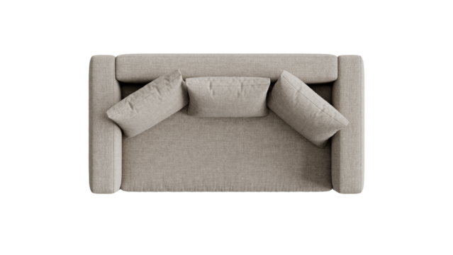 Couch with pillows on a transparent background. Furniture for collages, graphics designs, and presentations.