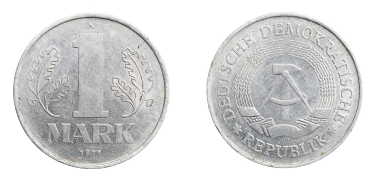 one germany mark coin on a white isolated background