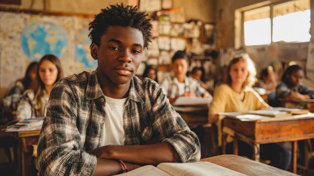 Students engage in learning inside a classroom with natural light during a lesson on a sunny day