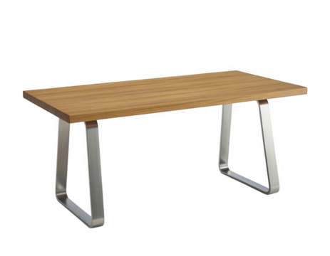 Rectangular wooden tabletop with brushed metal legs isolated on a transparent background - Powered by Adobe