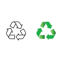 Recycling symbol in outline and green gradient on white background