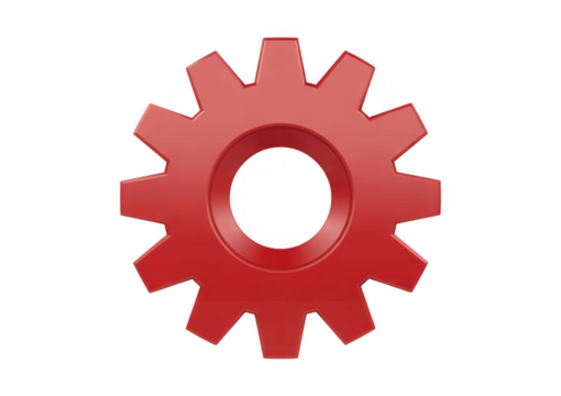 Red gear wheel with twelve teeth and central hole isolated on a transparent background - Powered by Adobe