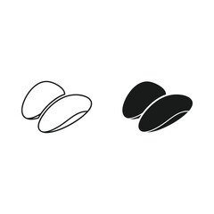 Two stylized pine nuts in outline and solid black silhouette