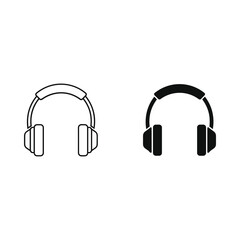 Simple outline and solid black icon of headphones side by side