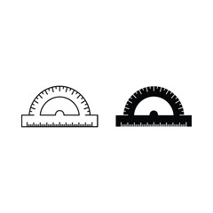 Two protractors one outline and one solid black on white background