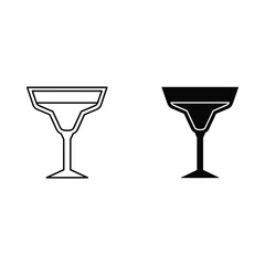 Two margarita glasses one outlined and one solid black silhouette