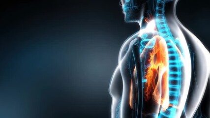 Human respiratory system model showing lungs and heart in detailed 3D illustration - Powered by Adobe