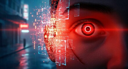 Dystopian Surveillance Aesthetic with Human Eye Transformed into a Camera Lens