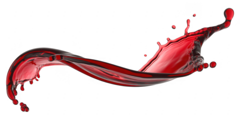 Red liquid splash with droplets isolated on a transparent background