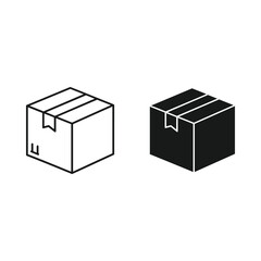 Two isometric cardboard boxes one outline and one solid black
