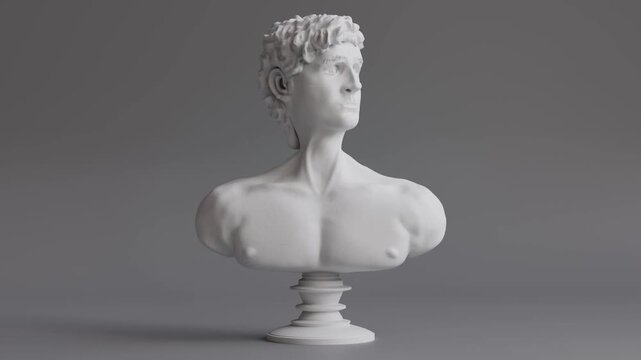 David sculpture - animated stone head - 3D 4k format (3840 x 2160 px). 