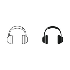 Two headphone icons one outlined and one solid black