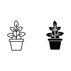 Obraz premium Two simple icons of a potted plant in outline and solid fill styles