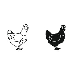 Simple silhouette and line drawing of a chicken side profile