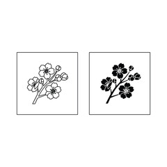 Two square framed floral illustrations one line art and one silhouette