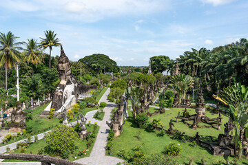 Buddha park vientiane laos with reclining buddha statue