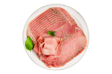 Ham spam pork prosciutto cotto natural product tasty snack fresh delicious gourmet food background on the table rustic top view copy space