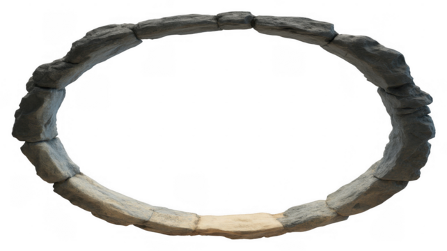 Ring of rough gray stones forming an oval shape isolated on a transparent background
