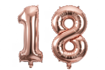 Rose gold number 18 balloons isolated on a transparent background 1