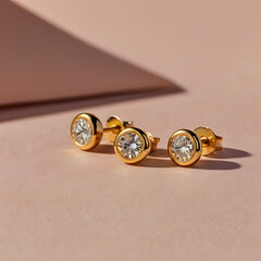 Close-up shot of shimmering gold earrings with brilliant diamonds, showcasing the timeless elegance and classic beauty of the pieces. 