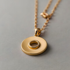 An elegant gold pendant necklace, a symbol of beauty and sophistication. Its simple design features a delicate chain and a circular pendant with intricate details, exuding timeless appeal.