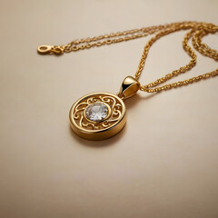An exquisitely crafted gold necklace featuring a delicate pendant and a sparkling gemstone, radiating timeless elegance and refined luxury.