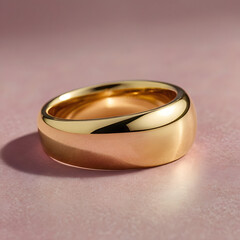 A close-up shot of an elegant gold ring, its smooth surface catching the light on a soft background, exudes luxury and sophistication. 