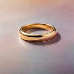 A meticulously crafted golden ring shimmers on a soft, gradient surface, its lustrous form promising timeless elegance and commitment. 