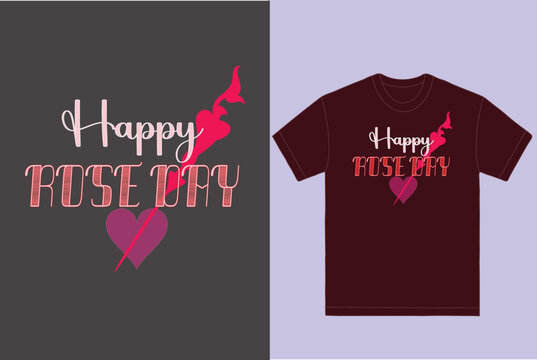 Happy rose day t shirt design with heart and floral elements