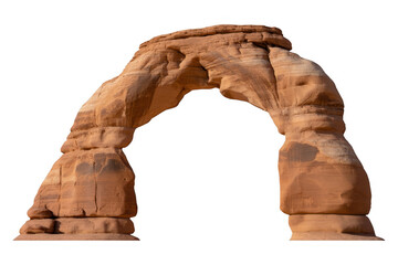 Sandstone rock arch formation with layered strata isolated on a transparent background