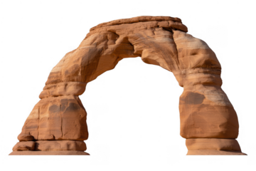 Sandstone rock arch formation with layered strata isolated on a transparent background
