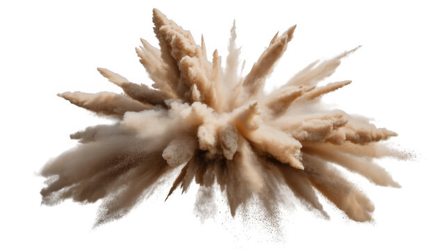 Sand explosion with particles and dust clouds isolated on a transparent background - Powered by Adobe