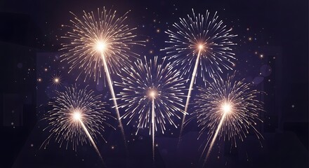 Naklejka premium Exploding fireworks illuminate the night sky with brilliant bursts of light