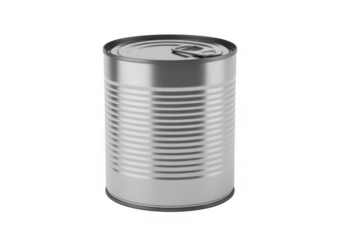 Silver metal food can with pull tab and ribbed body isolated on a transparent background