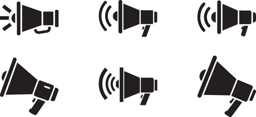 Megaphone icon , Classic Megaphone, Megaphone with Sound Waves, Handheld Megaphone, Megaphone with Ribbon Banner, Modern Abstract Megaphone