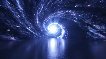 Abstract cosmic vortex tunnel with bright light and reflective surface moving through space and time in a futuristic blue purple galaxy - Powered by Adobe