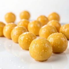 Golden gooseberries glistening on a white surface, perfect for healthy snacking, summer desserts, or fresh fruit displays with a clean, modern aesthetic