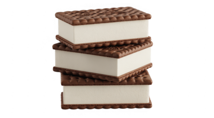 Stack of four chocolate ice cream sandwiches isolated on a transparent background