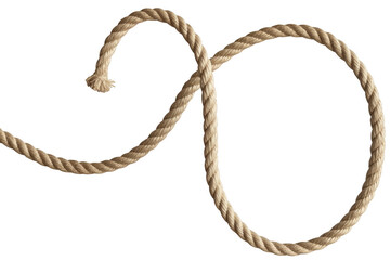 Thick beige rope forming a looping shape isolated on a transparent background