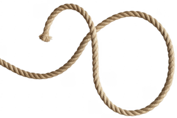Thick beige rope forming a looping shape isolated on a transparent background