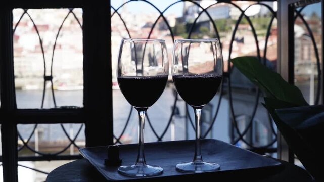port wine testing, glasses with drink