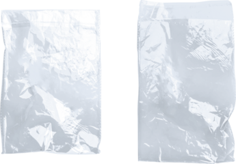 Wrinkled Transparent Plastic Blue Bags Set isolated on transparent background
