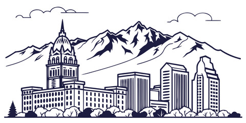 Salt Lake City Mountains Skyline Minimal Vector &ndash; Modern Utah Landmark Illustration for Travel, Nature, and Lifestyle Graphics