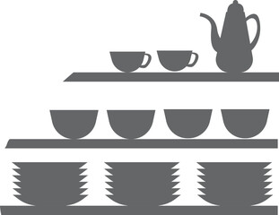 A shelf with plates and cups on it