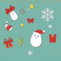 Christmas paper cut style festive holiday decorations on teal