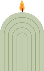 A candle with a yellow flame is lit in a green arch