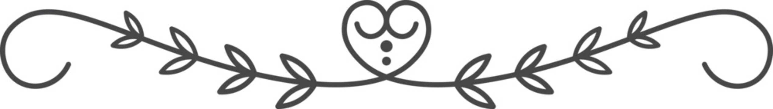 A black and white image of a leafy border with two hearts in the middle